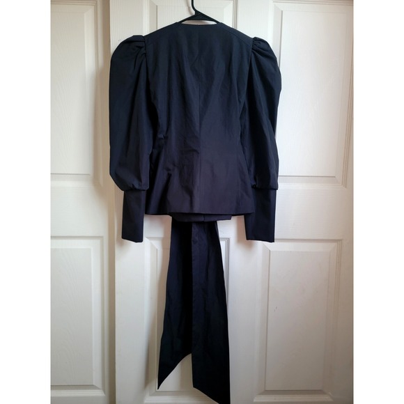 NWOT Zara Black Cotton Poplin Puff Sleeve Self-Tie Bow V-Neck Top Jacket Medium - Picture 6 of 14